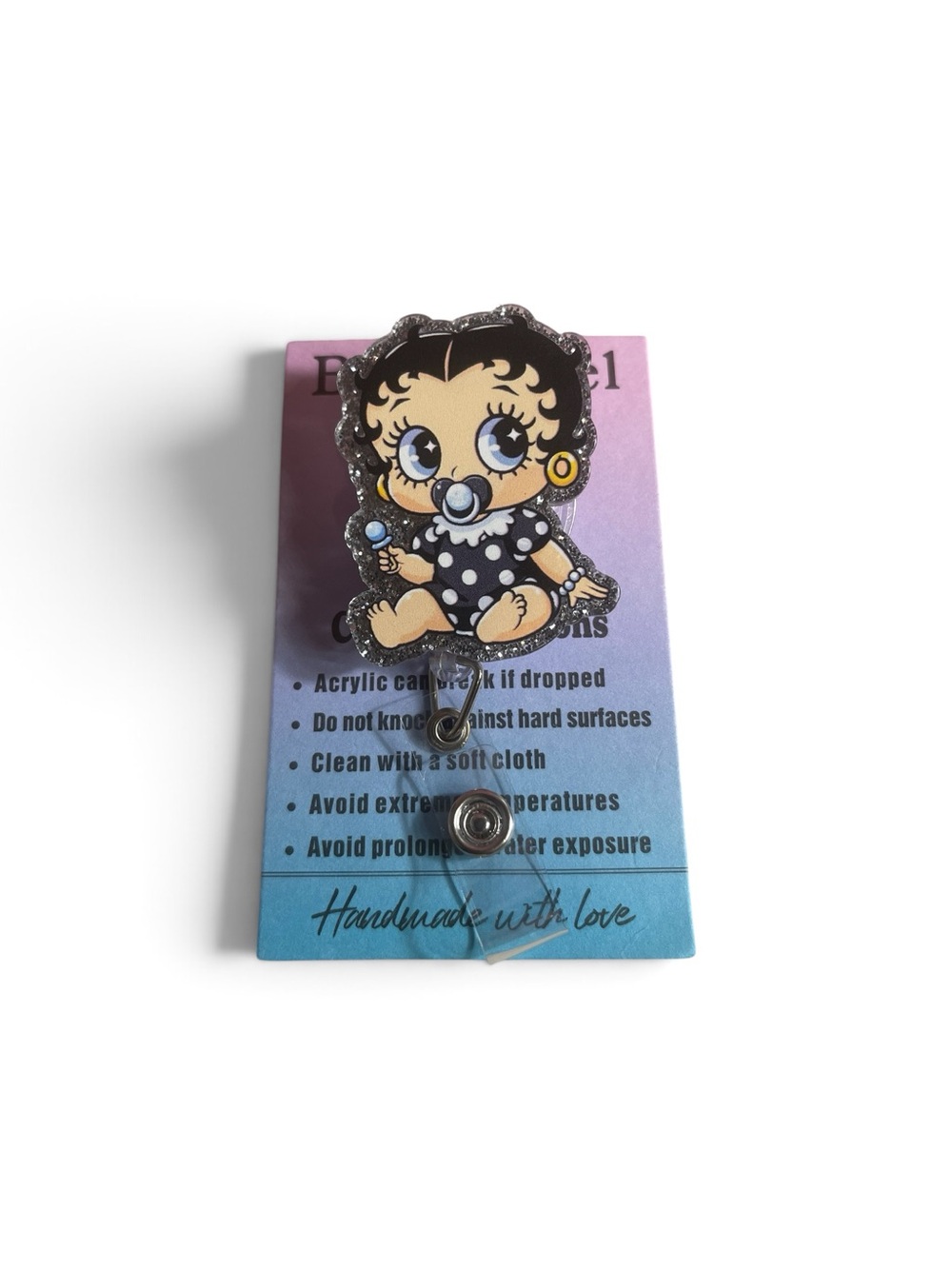 Betty Boop Baby Badge Reel in Black Polka Dot